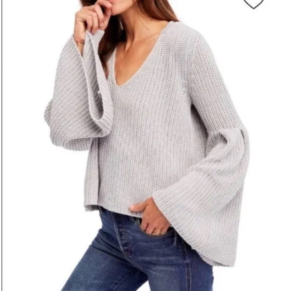 Free People damsel bell sleeve cotton grey sweater